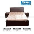 Sunrise Furniture Seesau Wood Queen Size Bed With 2 Side Table - Dark Walnut. 