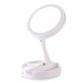 Dual Magnification Vanity Mirror - 1X & 10X with White LED Lights, Foldable Compact Design for Professional Makeup Application. 