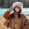 Cute Bear Ear Knitted Woolen Hat Windproof Thickened Ear Protection Cap Keep Warm Beanies Cap for Women. 
