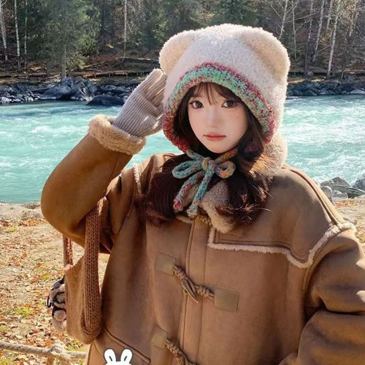 Cute%20Bear%20Ear%20Knitted%20Woolen%20Hat%20Windproof%20Thickened%20Ear%20Protection%20Cap%20Keep%20Warm%20Beanies%20Cap%20for%20Women%20-%20Image%203