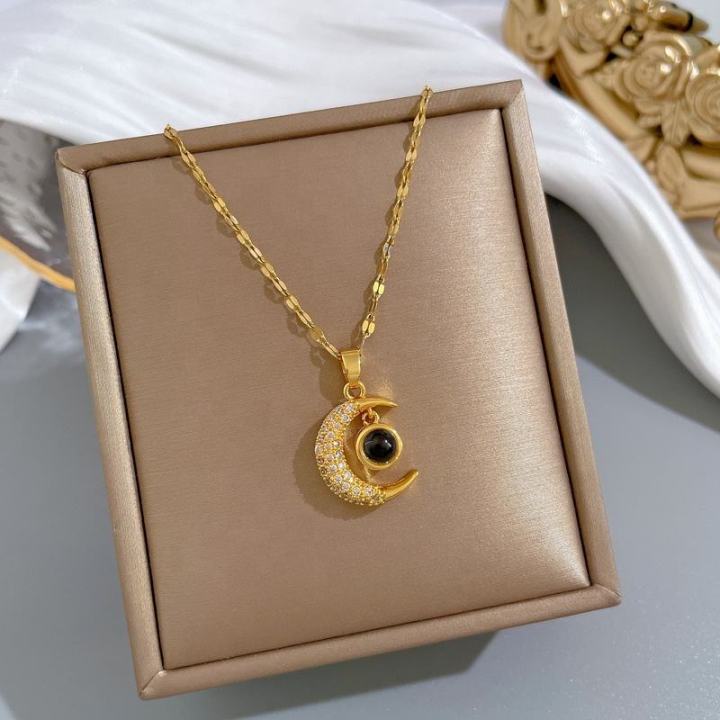 Spunky Add-ons 100 Languages I Love You Moon Projection Pendant Necklace Romantic Stainless steel Love Memory Wedding Necklace