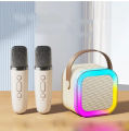 K12 Colorful Bluetooth Speaker With 2 Pcs Karaoke Mic System For Home Singing Magic Ai Voice. 