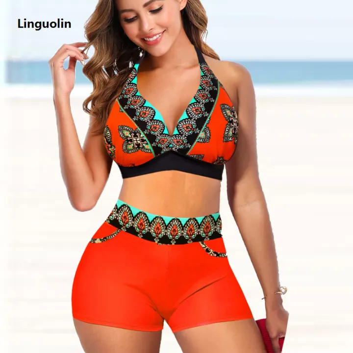 Linguolin%20Womens%20Swimming%20Suit%20Halter%20Swimwear%20Two%20Pieces%20Bathing%20Suit%20Flower%20Floral%20Cashew%20Printed%20Tankini%20Top%20Boyshorts%20Swimming%20S-5XL%20-%20Image%203