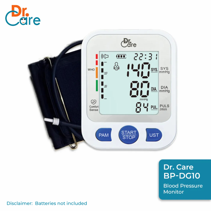 Dr. Care BP-DG10 Digital Blood Pressure Monitor – Accurate Upper Arm BP Machine with Large LCD Display | USB-C Power | Irregular Heartbeat Detection