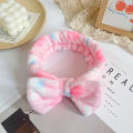 1Pcs Korean Dot Print Plush Bow Headbands Women Soft Wash Face Hairband Elastic Makeup Turban Hair Accessories. 