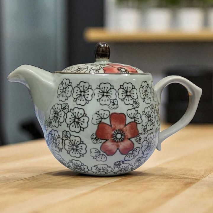 500ml Flower Printed Ceramic Teapot with Stainless Steel Strainer