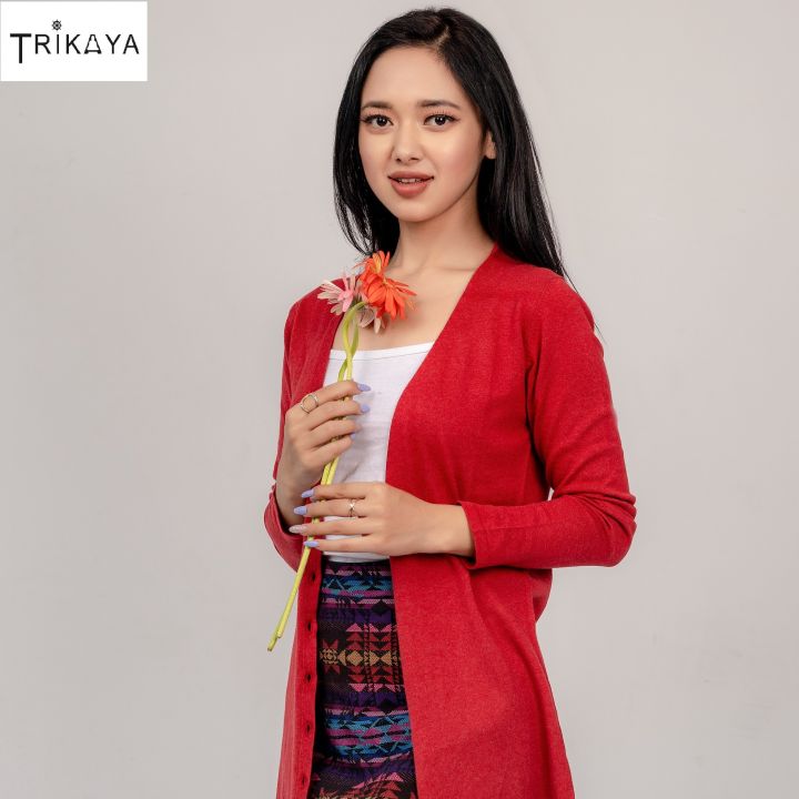 Trikaya Women's Cotton  Full Sleeves Long Cardigan -Red