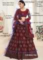 Fabdale Maroon Embroidered Semi Stitched Lehenga Choli with Dupatta | Wedding, Party & Festive Wear (ZLMF-005). 