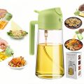 2-in-1 Oil Sprayer and Dispenser Bottle, 500ml Glass Oil Spray Bottle with Premium Nozzle for Air Fryer, Roasting and Frying, Cooking, Kitchen Use. 