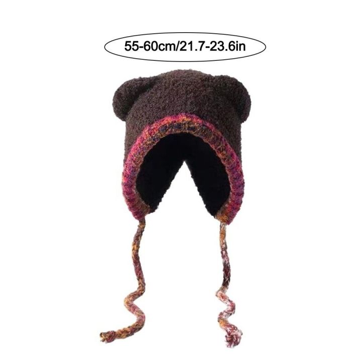 Cute%20Bear%20Ear%20Knitted%20Woolen%20Hat%20Windproof%20Thickened%20Ear%20Protection%20Cap%20Keep%20Warm%20Beanies%20Cap%20for%20Women%20-%20Image%202