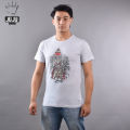 JUJU Wears Light Melange Grey Colour Dashain Printed Cotton Tshirt For Unisex. 
