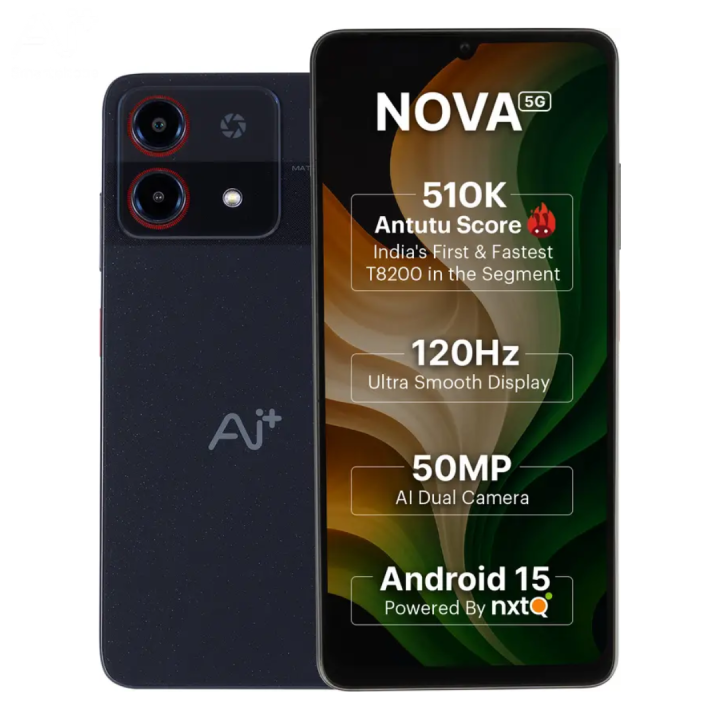AI+ Nova 5G Android 15 Phone | 8GB RAM, 128GB ROM | 120Hz FHD+ Screen | 50MP Rear Camera | 5G Dual SIM Smartphone