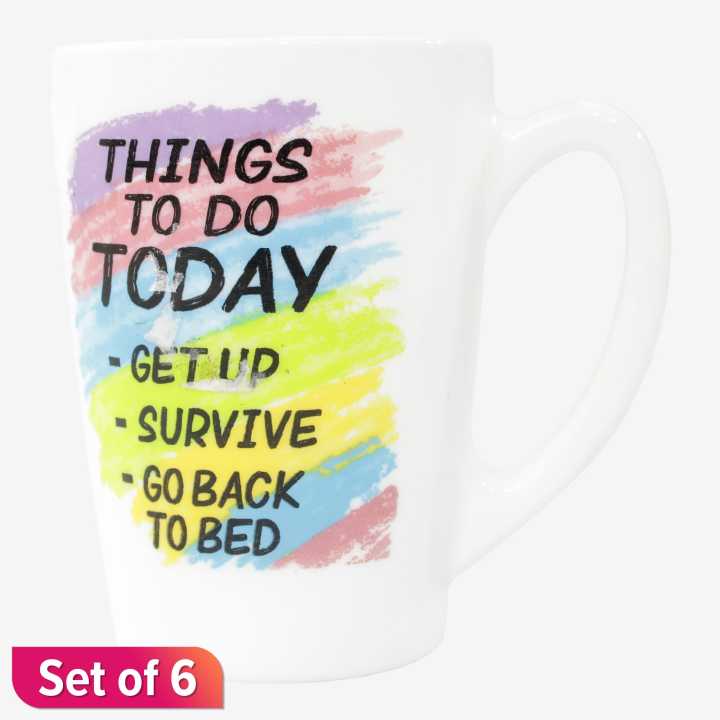 Luminarc Thing To Do Today Printed Cup Mug, Set Of 6