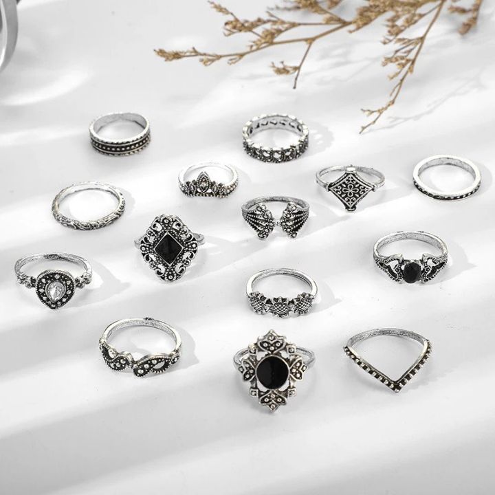 NEW%2015%20Pcs/Set%20Vintage%20Design%20Ring%20Crystal%20Crown%20Finger%20Ring%20Set%20Trendy%20Silver%20Rings%20Set%20for%20Women%20Girls%20Jewelry%20Accessories%20Gifts%20-%20Image%203