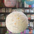 White Leaf Design Round Lokta Paper Hanging Ball Lamp Shade - 9*9". 