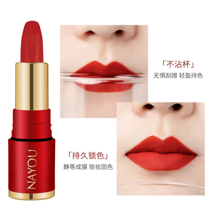 NAYOU%20Mist%20Tenderness%20Non-stick%20Cup%20Lipstick%20White%20Velvet%20Matte%20Long-lasting%20Moisturizing%20Waterproof%20Lipstick%20One%20Piece%20Hair%20-%20Image%203