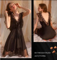 Pebbles Nepal Nightdress Mesh Lace V-neck Satin Casual Sexy Nightdress. 