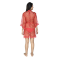 Fancyra Net Transparent Red Night Dress With Robe Free Size. 