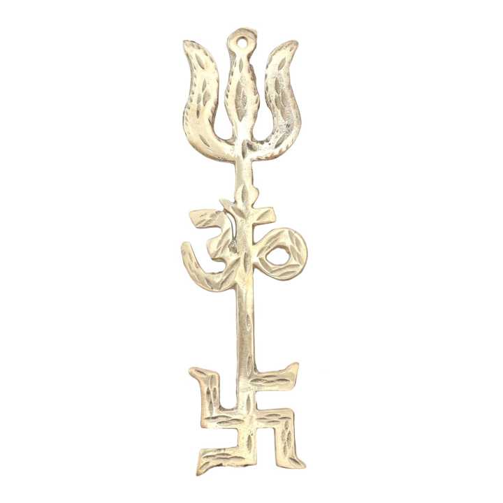 Om Swastik Trishul Car Hanging Brass Tri Shakti Yantra 30Gram