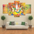 5 Panel Lord Ganesh H3 God Wall Hang Canvas Print With Wooden Frame by Suva Trades. 