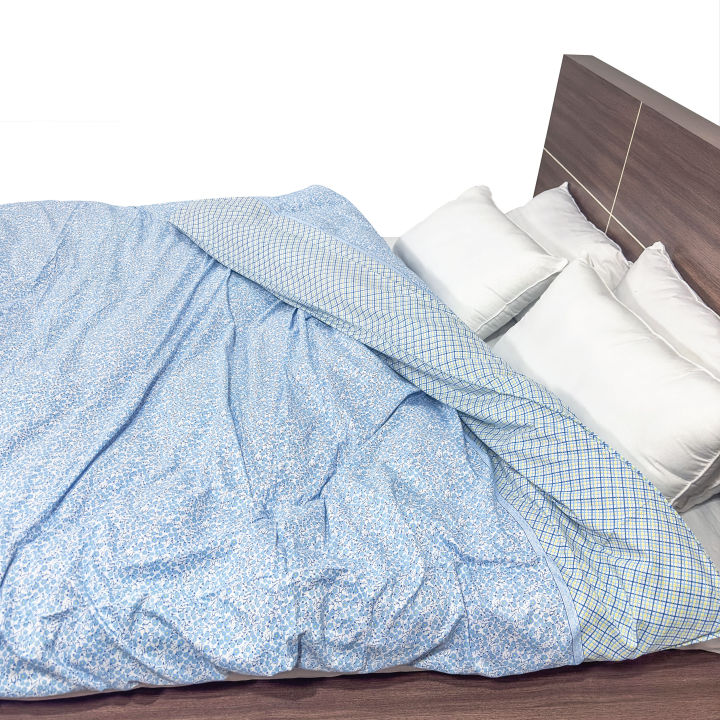 Chic Cotton Floral & Checkered Patterned Blanket Cover with Zipper Closure - Ultra Soft Medium Size 72 * 90 Inches