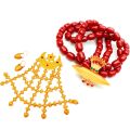 Gold Plated Panchadhatu Traditional Newari Jewelry Set With Nyapu Sikha, Red Beaded Taayou/Tayo and Makasi (2 pieces) For Women. 