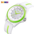 SKMEI 1578 Men Watch Simple Numeric Round Dial Analog Silicone Strap - White/Green. 