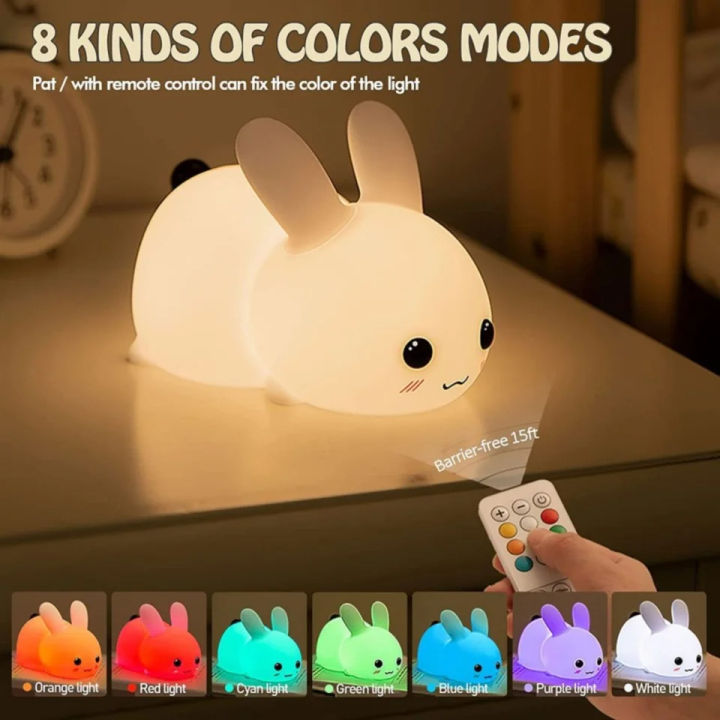 Rabbit Night Light Remote Control Dimmable RGB Rechargeable Silicone ...