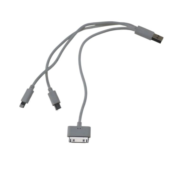 3 in 1 USB to  Micro USB + Lightning +  30 Pin Cable