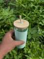 Glass Sipper Bottle with Bamboo Lid and Straw. 