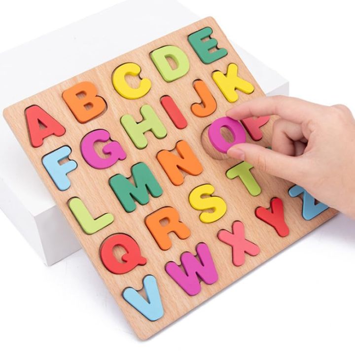 Toys World | Colorful 3D Wooden English Alphabets Capital Letter (A–Z) Blocks Board – Early Learning & Teaching Toy for Babies & Toddlers (Size: 20 x 20 cm)