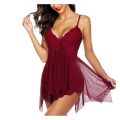 Combo Set of Babydoll Lingerie with G string panty Free size White and Maroon Color. 