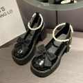 Chanel style Mary Jane shoes for women 2023 New Pearl bow JK single-layer shoes thick heel platform spring and autumn small leather shoes. 