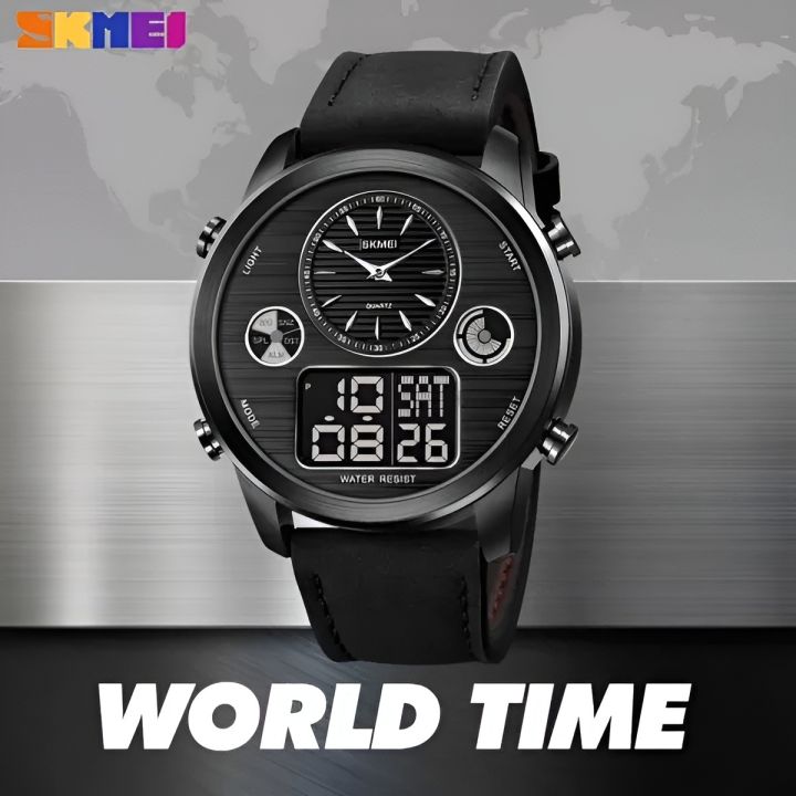 SKMEI%201653%20Men%E2%80%99s%20World%20Time%20Dual%20Display%20Movement%20LED%20Electronic%20Multifunction%20Leather%20Strap%20Watch%20%E2%80%93%20Black%20-%20Image%204