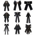 Fashion Polyester Ribbon Bowknot Brooch Pin Black Vintage Collar Pretied Necktie Clip Crystal Rhinestones Jewelry Bowtie Women. 