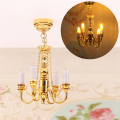 1 Piece 1:12 Mini 4 Arm Ceiling Lamp Chandelier LED Lamp Decoration Gold. 