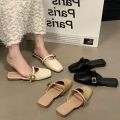 Fashion French Style Women's Half Slippers Lightweight Flat Bottom Women's Low Heels Slippers Soft Leather PVC Outsole Women's Shoes. 