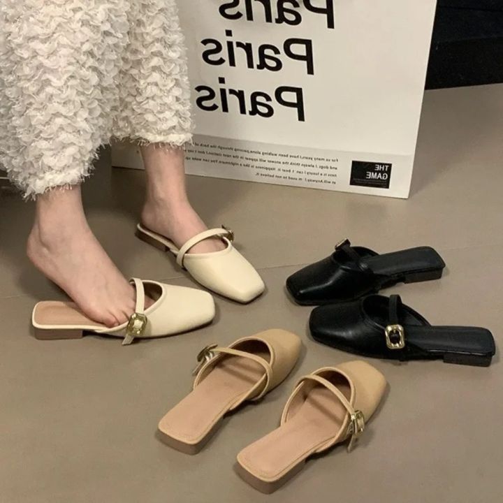 Fashion%20French%20Style%20Women's%20Half%20Slippers%20Lightweight%20Flat%20Bottom%20Women's%20Low%20Heels%20Slippers%20Soft%20Leather%20PVC%20Outsole%20Women's%20Shoes%20-%20Image%205
