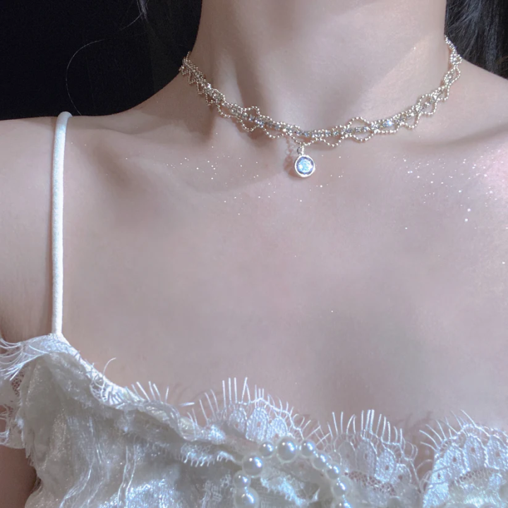 Lace Short Choker Crystal Necklace Drop Fairy Vintage Chain