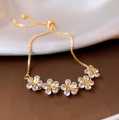 1Pcs Elegant Inlaid Rhinestone Korean Bracelet Fashion Gold Color Flower Charm Bracelet for Women Jewelry Accessories Party Gifts. 