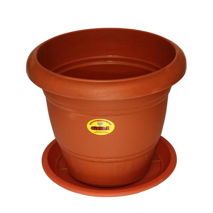 GEM Brown Plastic 14  Diameter Flower Pot With Plate - 8004 - Extra Large 1 pair