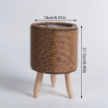 Vintage Imitation Rattan Woven Flower Shelf Handmade Storage Basket with Wooden Legs Plant Pot Stand Holder Easy Install ,E. 