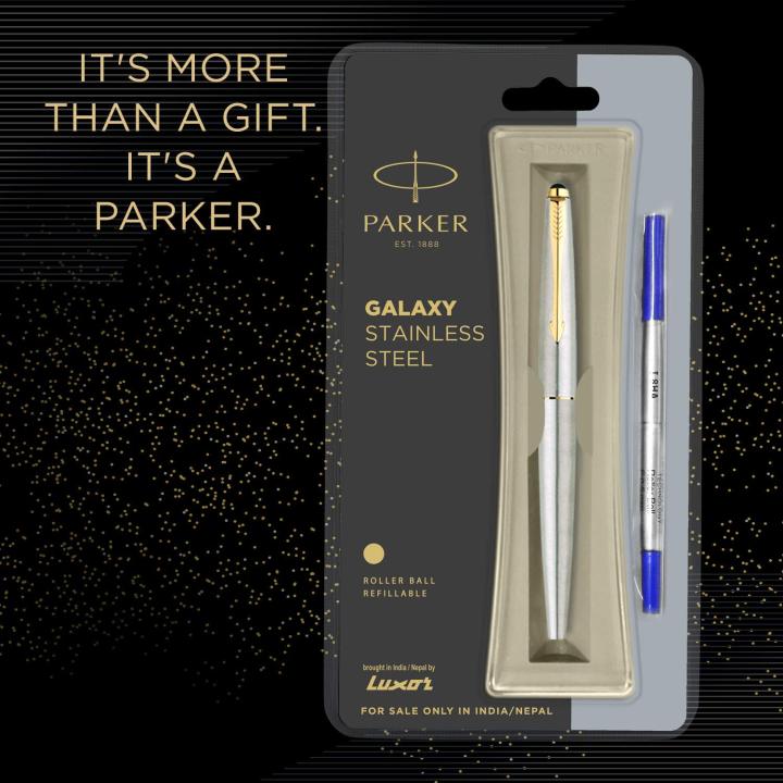Parker%20Galaxy%20Stainless%20Steel%20Gold%20Trim%20Roller%20Ball%20Pen%20-%20Image%204