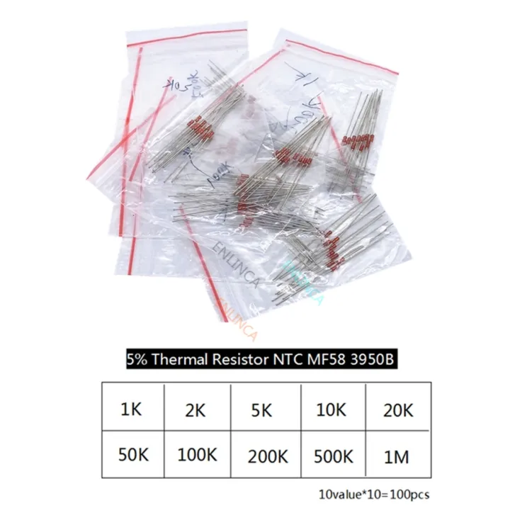 Lot De 50 Thermistances NTC MF58 3950B 10K Ohm - Capteur De Température Uxcell