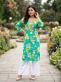 Aamayra Fashion House Multicoloured Flower Printed Blue Coloured Kurti For Women. 