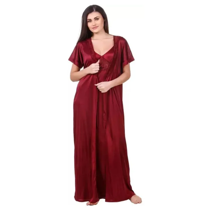 Silk%20Bridal%20Nightgown%20Set%20with%20Robe%20%E2%80%93%20Maroon%20Fancy%20Satin%20Nighty%20for%20Women%20(Free%20Size)%20-%20Image%204