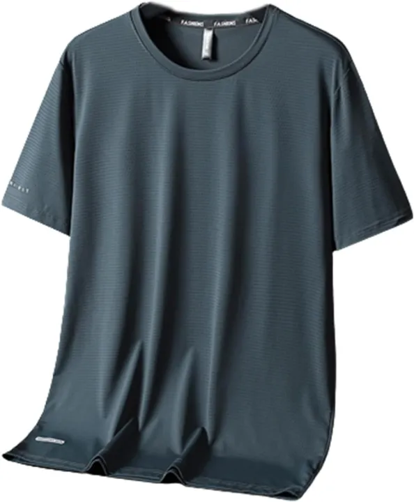 Ice Silk Round Neck T-Shirt- Silk Shirts for Men Gym Quick Dry Short Sleeve Cooling T-Shirts