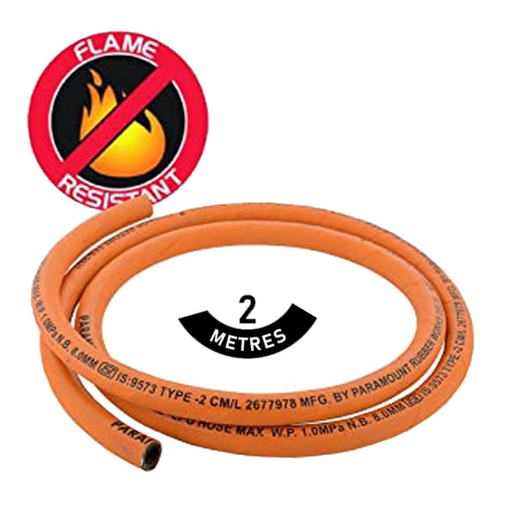 LPG gas 2 Meter Gas Pipe with 2 Hose Clump (Steel Wire Reinforced)