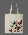 Flying Butterflies Swirl Graphic Printed Canvas Tote Bag– Eco-Friendly Cotton Shoulder Shopping Bag-White, Black. 