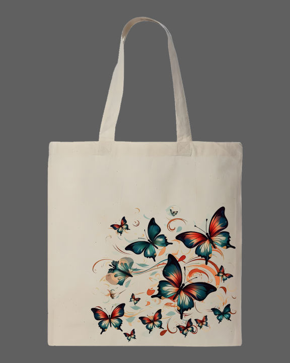 Flying%20Butterflies%20Swirl%20Graphic%20Printed%20Canvas%20Tote%20Bag%E2%80%93%20Eco-Friendly%20Cotton%20Shoulder%20Shopping%20Bag-White,%20Black%20-%20Image%202